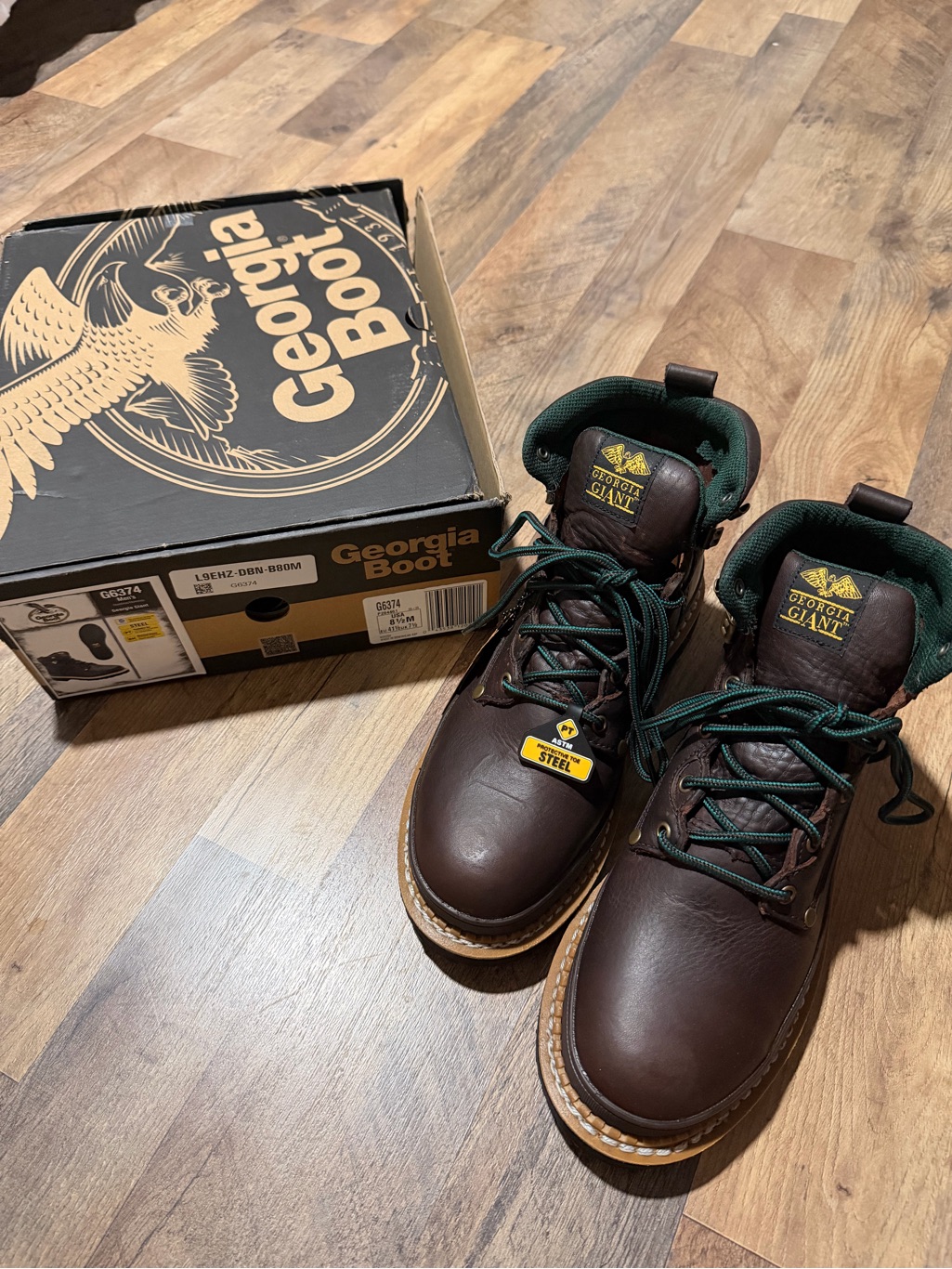 Georgia Boot Brown Work Boots With Green Collar
